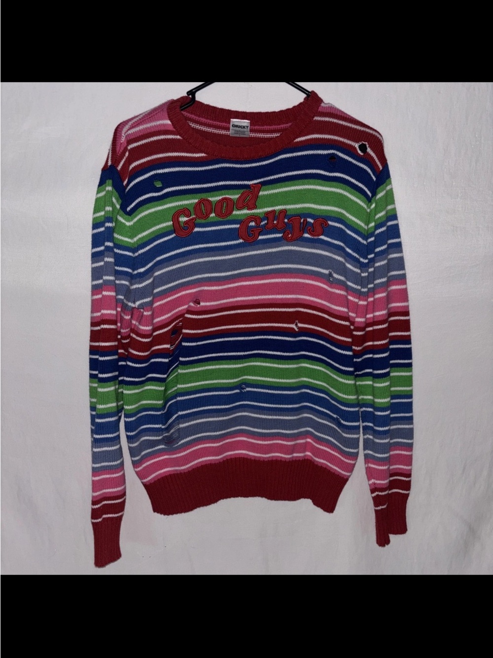 Chucky Good Guys Striped Sweater Horror Movie Costume Mens L Chunky Knit